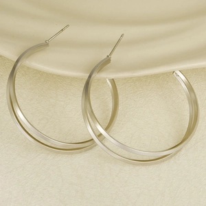 Detailed macro view of matte silver double-layered hoop earrings in 304 stainless steel