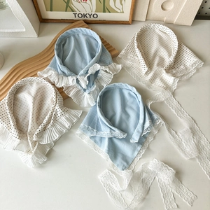 Bandeau Bandana Vintage à Pois en Dentelle pour Femmes Doux Foulard de Cheveux Triangulaire à Volants Style Pastoral Accessoires