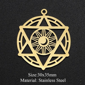 Golden stainless steel celestial pendant with sun and moon for DIY jewelry making