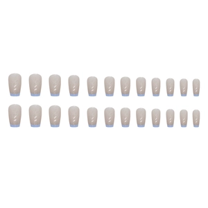 Sparkling light blue French ballet style press-on nails with glitter on nude base