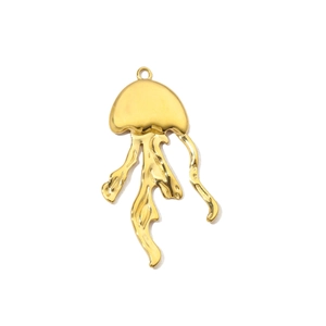 Detailed close-up of a golden jellyfish pendant with high-gloss polished metallic finish