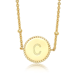 925 Sterling Silver Initial Letter Necklace For Women Round Pendant Beaded Edge Gold Plated Personalized Minimalist Jewelry