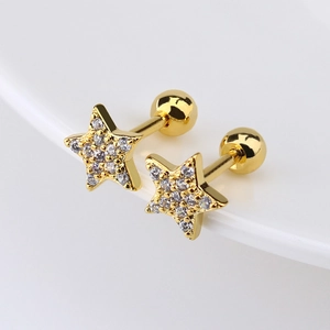 Gold star stud earrings with white zircons and secure screw back ball closure