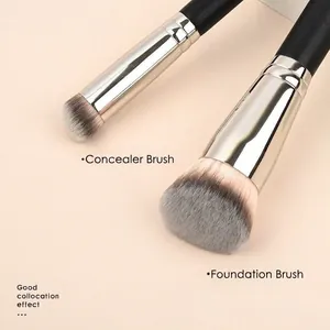 Professional Makeup Brushes For Foundation And Concealer Angled Round Head Synthetic Fiber Soft Dense Bristles Portable Beauty Tool