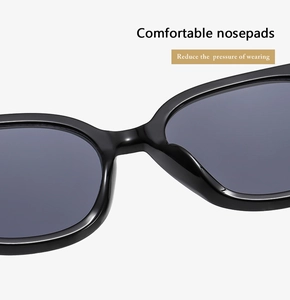Macro detail of comfortable nose pads on black round frame sunglasses to reduce pressure