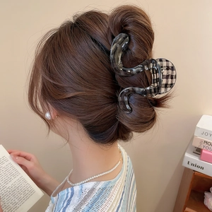 Classic checkered acrylic hair claw clip for elegant updo hairstyles in daily life