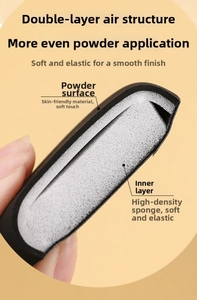 Macro shot of dual-layer cosmetic puff showing black skin-friendly layer and white sponge core