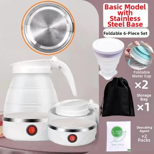 Portable folding electric kettle set with two cups, storage bag and descaling packets