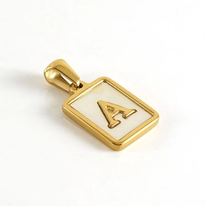 Golden rectangular letter A pendant necklace with white enamel inlay for women and men