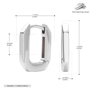 Detailed dimensions of S925 sterling silver geometric square hoop earrings with weight