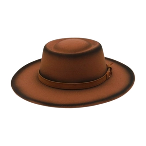 Vintage brown felt jazz hat with a unique spray-painted gradient brim and leather band