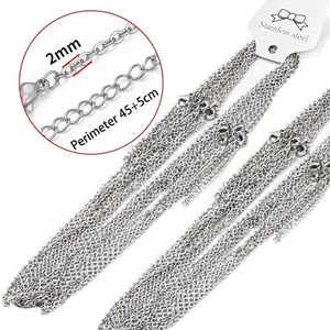 Macro detail of a 2mm stainless steel O-chain necklace with adjustable extension link