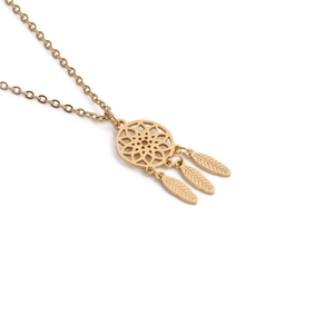 Elegant gold titanium steel dreamcatcher necklace featuring intricate feather pendants