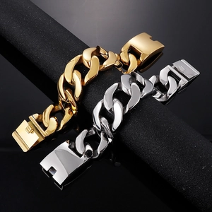 Chunky gold and silver Cuban link bracelets for men made of polished stainless steel