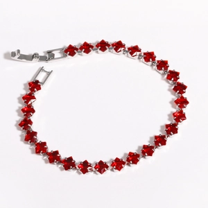 18k gold plated square zircon red crystal bracelet with silver metal clasp