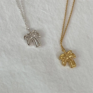 Minimalist 925 sterling silver palm tree necklaces in gold and silver finish