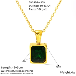 18K gold plated stainless steel necklace featuring a 10x16mm emerald cut green stone