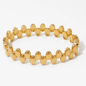 Polished gold stainless steel link bracelet with minimalist oval wave design for women