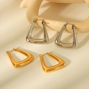 Geometric Stainless Steel Hoop Earrings Gold Silver Plated Minimalist Hypoallergenic Jewelry For Women