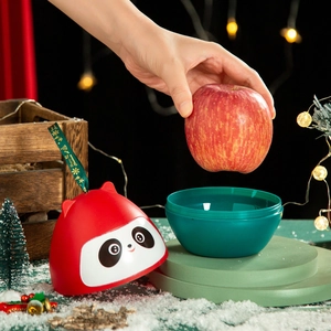 Christmas panda gift box with red cartoon panda lid and green base for apple packaging