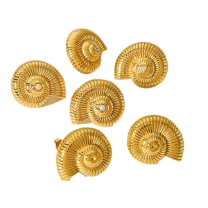 Boucles d'oreilles coquillage spirale en acier inoxydable doré 18k avec perles