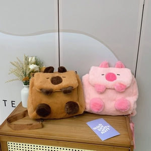 Cute Cartoon Animal Shape Plush Backpack For Girls Women Versatile Capybara Crossbody Shoulder Bag Adjustable Strap Soft