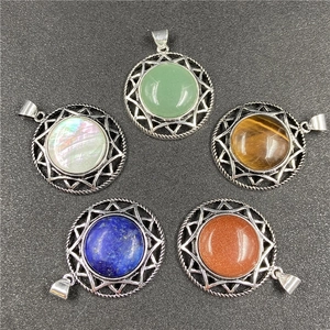 Hexagram crystal necklace pendants set with tiger eye and abalone shell in silver frame