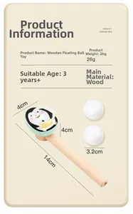 Detailed size chart of wooden blowing suspension ball toy with 14cm handle length