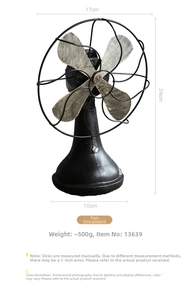 Industrial vintage desktop fan figurine with 24cm height dimensions and rustic finish