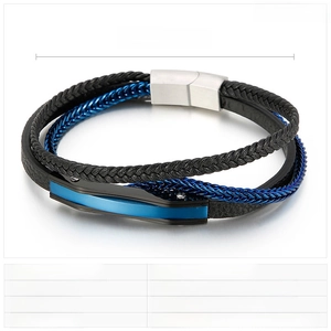Detailed size specifications for triple-layer men's leather and steel bracelet