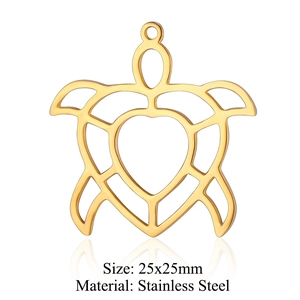Golden stainless steel sea turtle pendant with heart cutout for DIY jewelry making