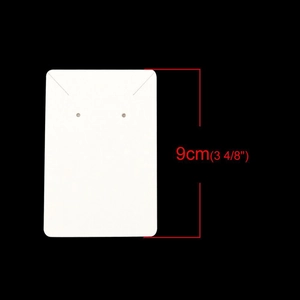 Detailed dimension guide for white earring display card showing 9cm height with cutouts