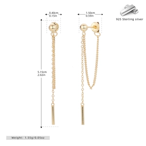 Detailed dimension guide for long S925 sterling silver tassel drop earrings with dimensions