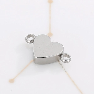 Polished stainless steel heart connector with double loops for DIY jewelry making