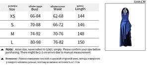 Size chart for the deep V-neck halter maxi dress with chest and waist measurements