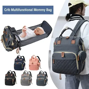 Diaper Bag Backpack Large Capacity Waterproof Oxford Cloth With USB Charging Port Foldable Baby Bed Travel For Mommy