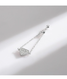 Macro view of S925 sterling silver geometric diamond ring with pavé setting and slide adjuster
