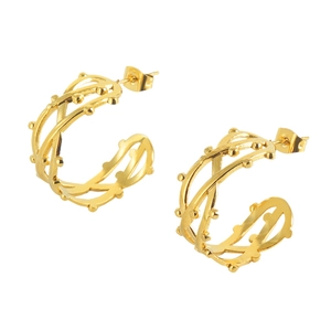 Orecchini a C intrecciati in acciaio inossidabile dorato con perline decorative chic