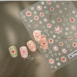 Details von Weihnachts-Nagelstickern mit geprägten Schneemännern und Lebkuchenmotiven