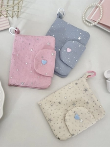 Star Sequin Fabric Coin Purse Wallet With Heart Button Hook Zipper Card Holder For Women Girls Sweet Fresh Style Bag
