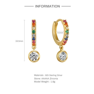Detailed product dimensions and specifications for gold multi-color 925 silver hoop earrings