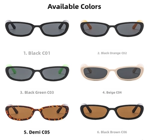 Detailed grid view showing six color options for vintage narrow rectangular sunglasses