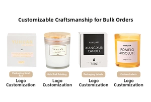 Detail of 180g soy wax scented candles in frosted glass jars and luxury gift box