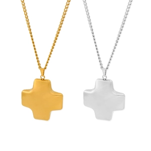 Minimalist hollow cross pendant necklace in matte gold and silver stainless steel