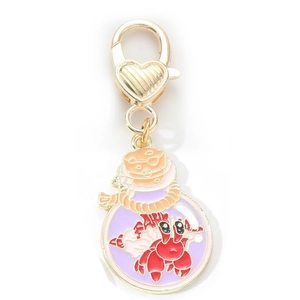 Cartoon enamel hermit crab keychain with heart lobster clasp and colorful metal pendant