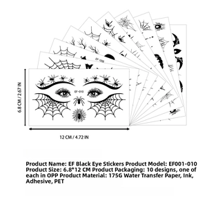 Detailed set of 10 waterproof Halloween spider web eye makeup tattoo stickers