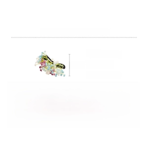 Detail view of colorful acrylic floral hair clip with size dimensions 15cm x 9.5cm