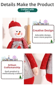 Detail of Christmas snowman plush with red sequin hat and Merry Christmas embroidery
