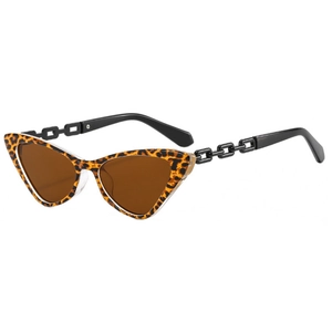 Trendy leopard cat-eye sunglasses with unique chain-link metal temples for women