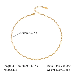 Detailed technical diagram of a 1.9mm golden wave chain necklace in stainless steel